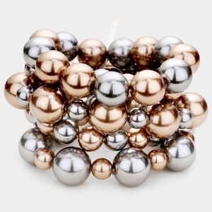 5 Piece Chunky Brown & Gray Pearl Stretch Layered Bracelets